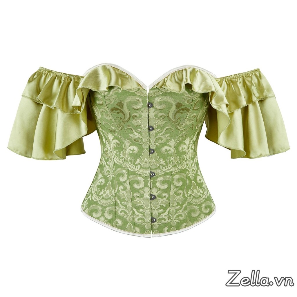 Nữ Corset Họa Tiết Jacquard Xù Viền quây Slim Fit Off The Vai Bustier