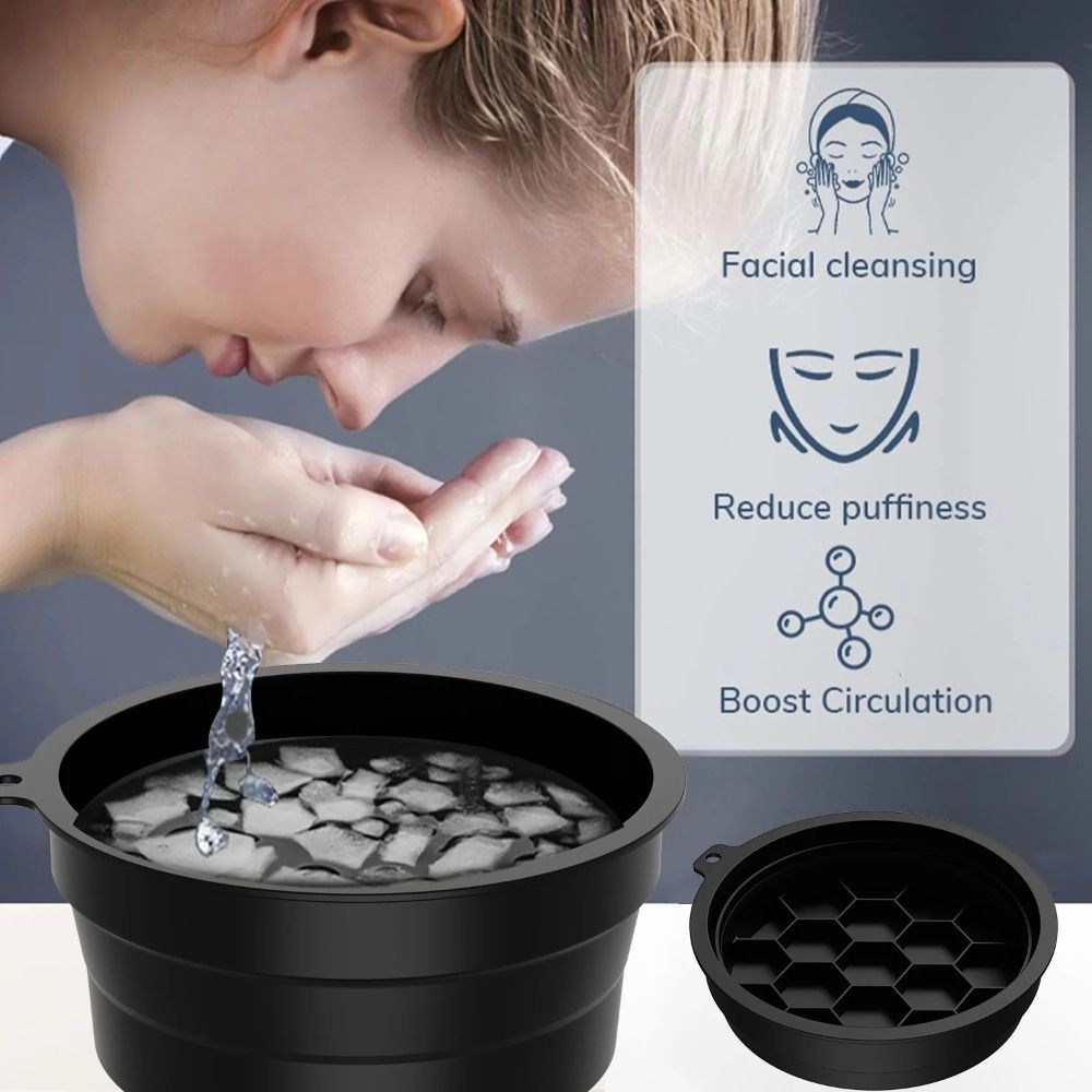 Chậu đá di động AWNGD, Khay đá tích hợp Bát tắm đá mặt có thể gập lại, Bát ngâm mặt silicon đa chức năng Spa Điều trị da mặt