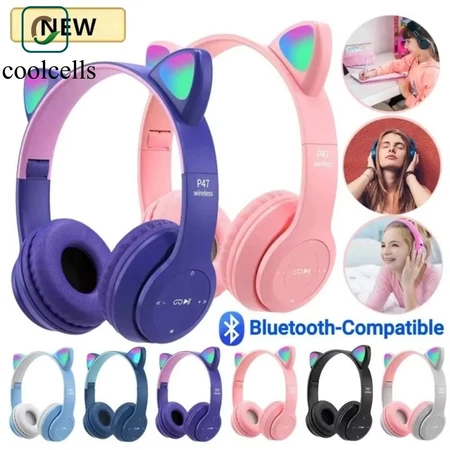 Tai nghe không dây tai mèo COOLCELLS, Tai nghe Bluetooth tai mèo phát sáng Gradient, Tai nghe đèn LED Bluetooth có micrô Tai nghe âm thanh nổi qua tai Đạo cụ tai nghe