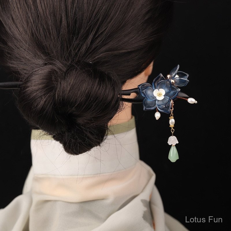 Handmade Ngọc Xoắn Kẹp Tóc Hoa Mun Kẹp Tóc Hanfu Trang Phục Cổ Kính Hoa Mộc Lan Cổ Điển Tính Khí Thanh Lịch Tua Rua Bước Hình Hanfu Sườn Xám Cuộn Dây