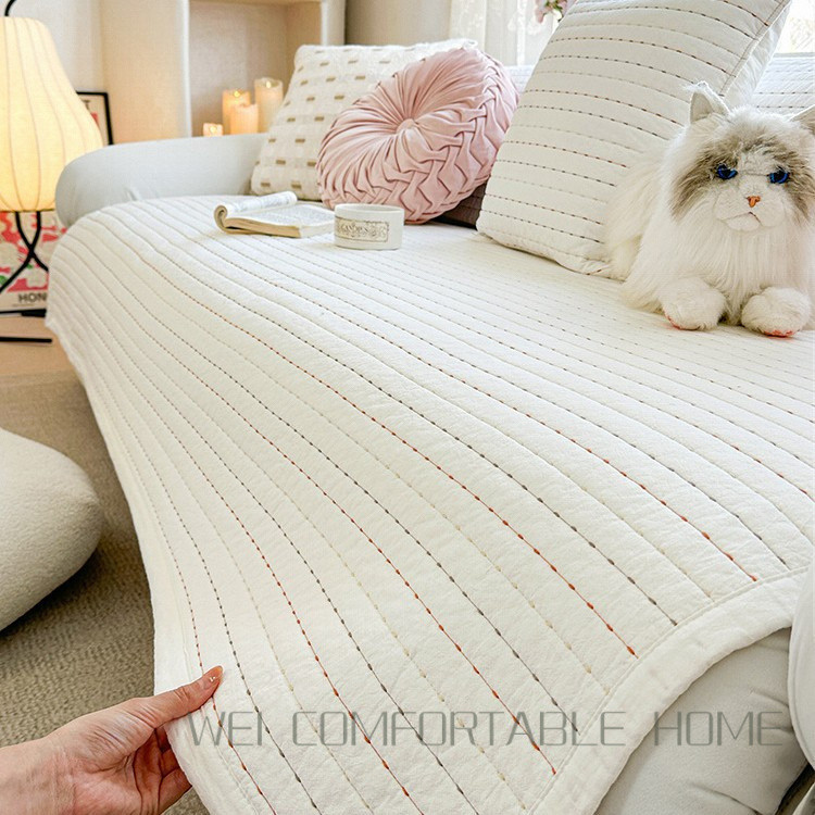 Rửa Nguyên Chất Cotton Sọc Chống Trơn Trượt Đệm Ghế Sofa Kết Hợp Hình Chữ L Đệm Sofa Vỏ Khăn Cotton Nguyên Chất Đệm