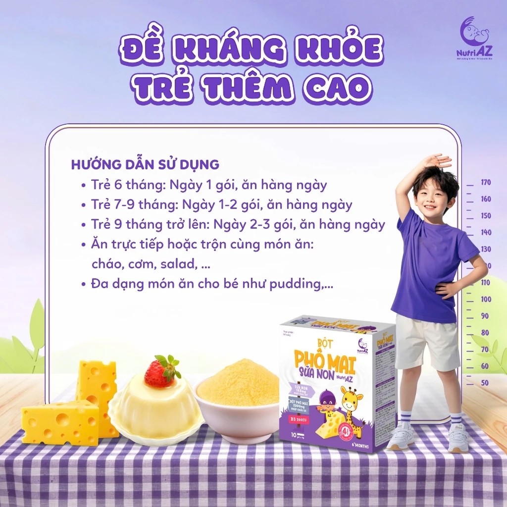🧀 Bột Phô Mai Sữa Non Cho Bé Ăn Dặm NutriAZ, Mămmy Chính Hãng, Sữa Non Nhập Khẩu, Cho Trẻ Từ 6 Tháng