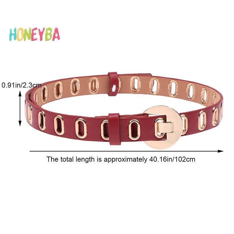 < Honeyba > Thắt lưng nữ grunge mới có thể điều chỉnh lỗ grunge Punk Thắt lưng dành cho nữ Hợp kim Pin Khóa thắt lưng da