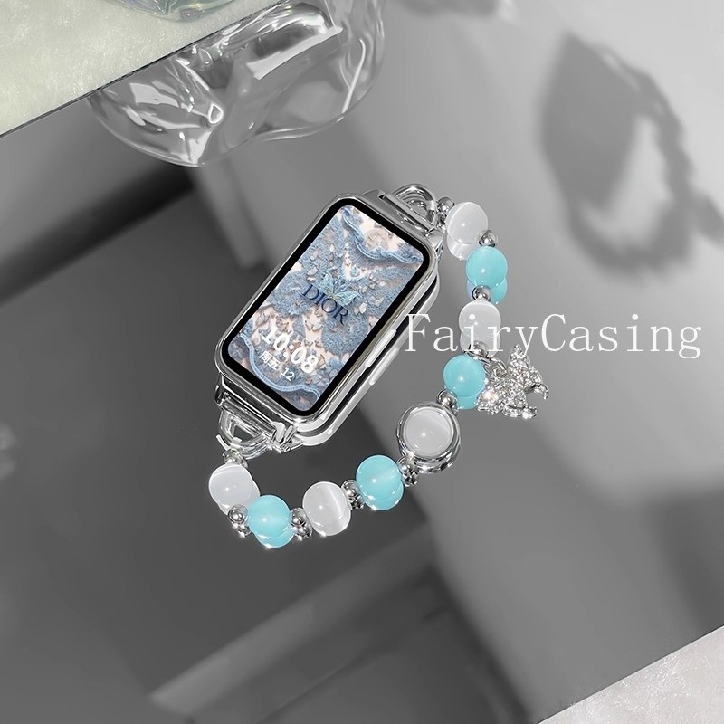 Mèo Mắt Đá Hạt Dây Đeo Cho Huawei Band 11 Pro 10 9 8 7 6 Co Giãn Sood Vòng Vòng Tay Cho Honor Band 9 Thay Thế Ban Nhạc