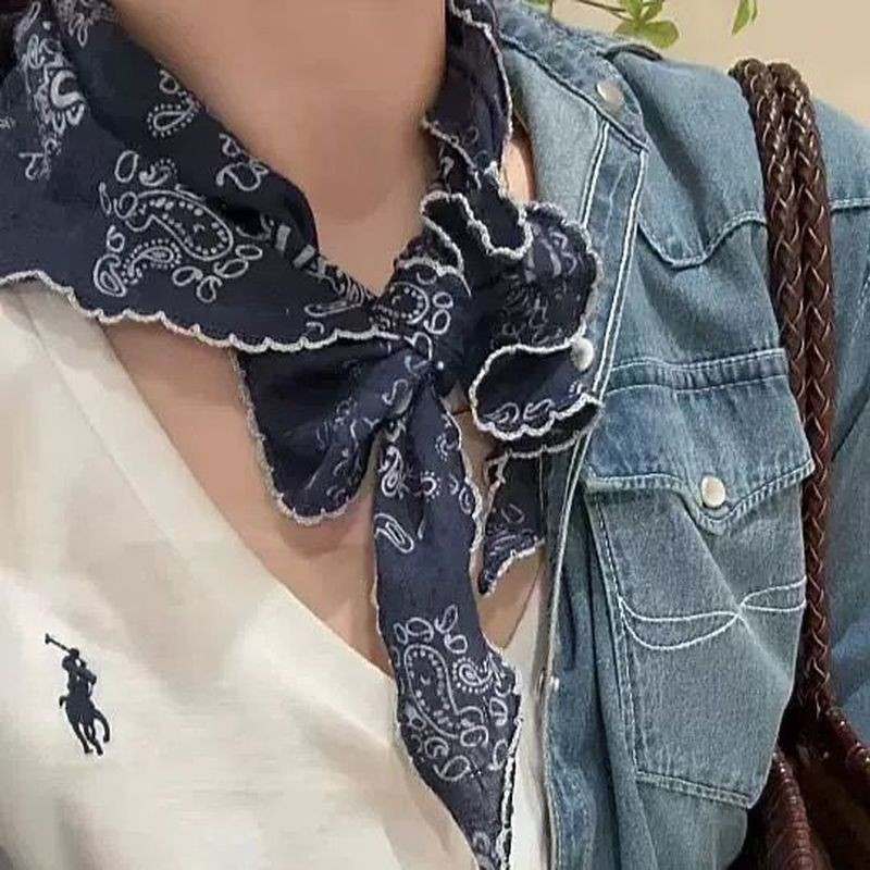 Khăn quàng tam giác hoa điều xanh hải quân