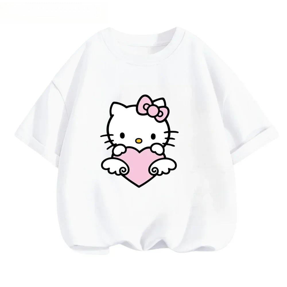 Áo thun Hello Kitty Kids 2D tay ngắn mùa hè thường ngày Anime in hình Y2K phong cách cho bé trai và bé gái