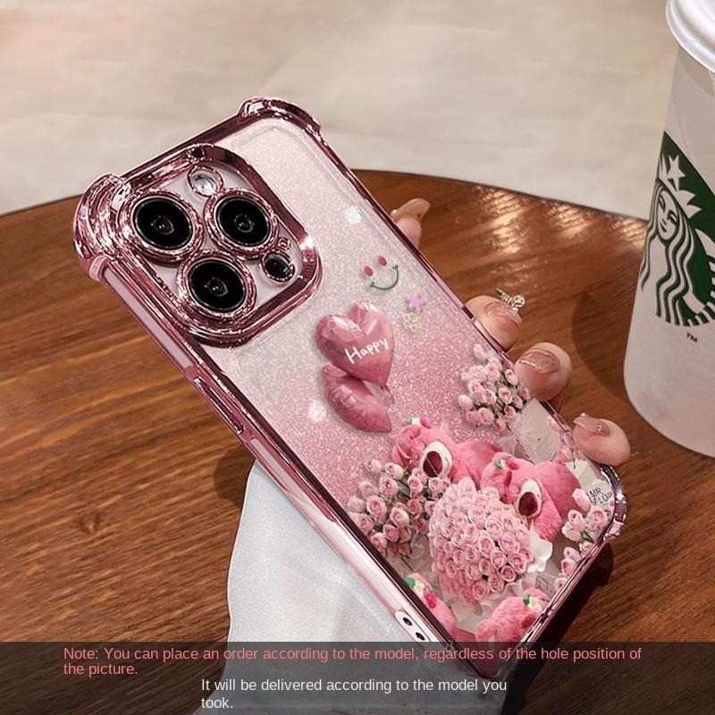 Ốp Thiết Kế Gấu Dâu Cho Iphone Ip15 15 Pro 15plus 15 Pro Max 16 16pro 16plus16promax 16e Vỏ Điện Thoại Mềm Chống Rơi Vỏ Bảo Vệ