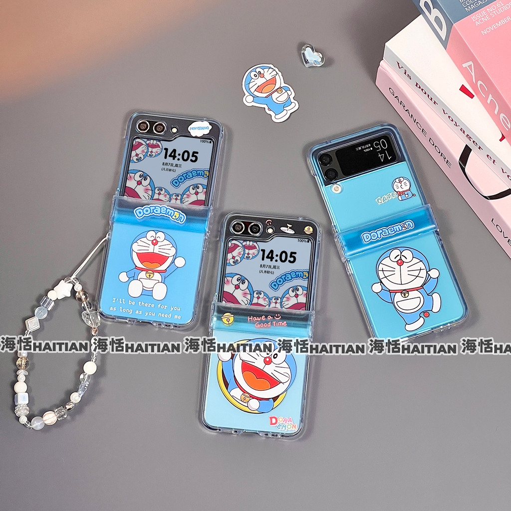 Thích Hợp Cho Samsung Galaxy ZFlip7 ZFlip6 Phim Hoạt Hình Mới Màu Xanh Mờ Vòng Tay Mèo Vỏ Điện Thoại Cho ZFlip 7 6 5 4 3 5G N3Flip MixFlip Dây Gấp Bảo Vệ Cứng