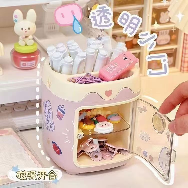Lưu Trữ Xô Văn Phòng Phẩm Cô Gái Dễ Thương Để Bàn Sinh Viên Dung Tích Lớn Ống Bảo Quản Trẻ Em Bút Dễ Thương Heo Con Bán Buôn