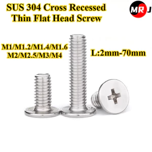 Thép không gỉ 304, Vít đầu phẳng mỏng Phillips M1 / M1.2 / M1.4 / M1.6 / M2 / M2.5 / M3 / M4 Bu lông đầu phẳng ngang, Vít máy tính đầu mỏng, Chiều dài 2mm-70mm