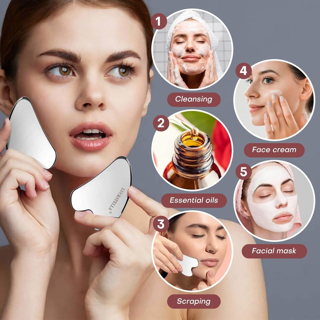 Con lăn mặt đá silicon & Bảng Gua Sha bằng thép không gỉ & Số cực mịn Bộ 5 Nhíp Mụn Đầu Đen Di Động Cho Nâng Cơ Mặt & Làm Sạch Làm Đẹp Dụng Cụ Chăm Sóc Da