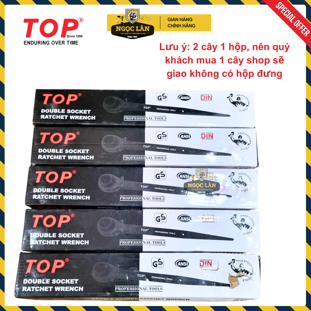 [Chính hãng TOP] Cờ lê đuôi chuột, cần siết 2 đầu TOP thép CR-V đen 10-32mm có đảo chiều cao cấp