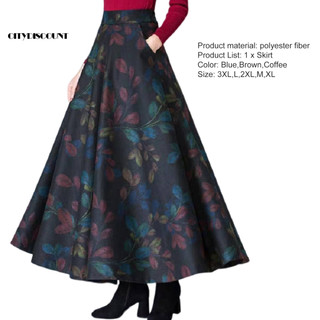 Túi bên eo, váy maxi chữ A cổ điển plus size với họa tiết kẻ sọc và viền lớn, cạp cao