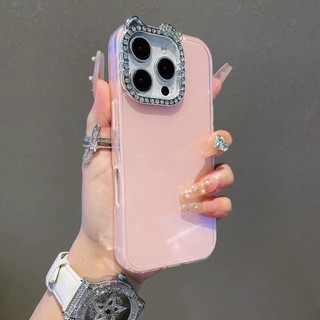 Ốp điện thoại hình mèo kim cương sang trọng màu trơn 2in1 cho iPhone 17Promax 16Promax 16Pro 12 13 14 15 Pro Max 11 15Plus Vỏ điện thoại silicon chống sốc cho nữ