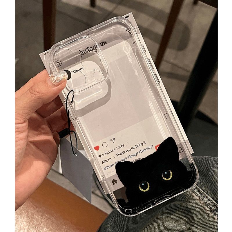 Ốp Lưng Cho OPPO Reno 13F 12F 11F 14F 11 12 13 14 Pro 5G A5 Pro 5G Vỏ Mèo Đen Đáng Yêu Cặp Đôi Dễ Thương Silicon Trong Suốt Họa Tiết Động Vật TPU Trong Suốt Mềm Mại Hoạt Hình