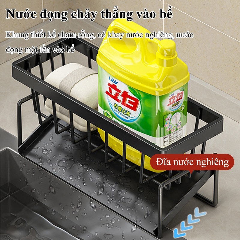 Kệ Đựng Đồ Rửa Chén Bát Giá Để Giẻ Rửa Chén Trên Bồn Có Khay Hứng Nước Nghiêng Thép Carbon Phủ Sơn Tĩnh Điện