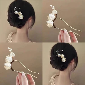 Kẹp tóc hình chữ U hoa mẫu đơn, kẹp tóc bóng đầu, phụ kiện tóc thiết kế hiện đại GQDB