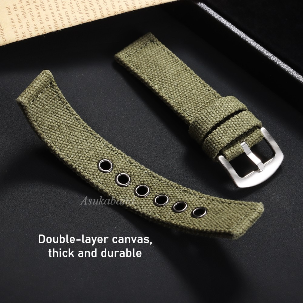 Dây đeo đồng hồ nylon vải hai lớp dày 20mm 22mm 24mm Dây đeo đồng hồ nylon phổ thông bền bỉ dành cho nam nữ Vòng đeo tay bằng vải dệt Dây đeo đồng hồ thể thao màu đen xanh lá cây