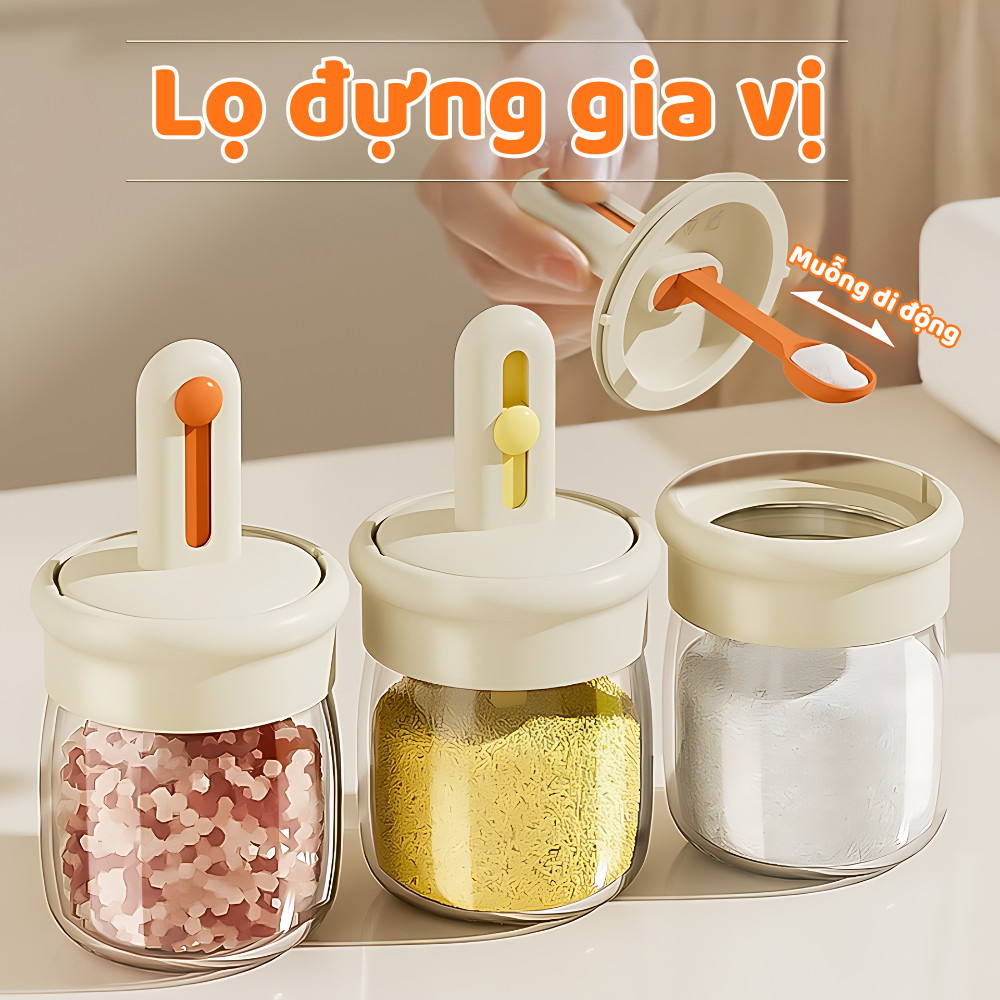 Lọ Đựng Gia Vị Thủy Tinh Trong Suốt Nắp Kín Bảo Quản Tốt, Hũ Đựng Gia Vị Kèm Muỗng Tiện Lợi DINO