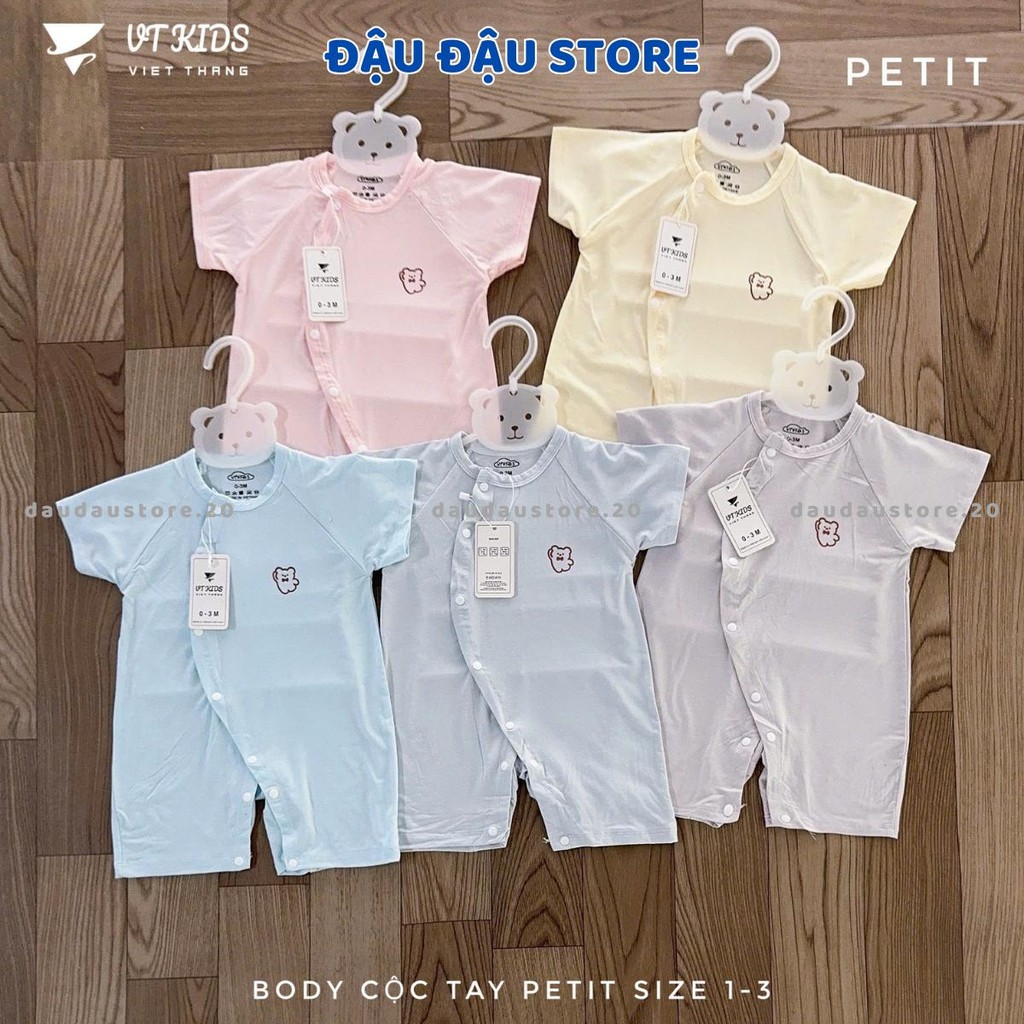 Set 2/3 Body Cộc Tay Thun Petit Màu VT Cúc Bấm Vạt Chéo Sơ Sinh mềm mịn cho bé trai bé gái 3-9kg VT-BDC07 Đậu Đậu Store