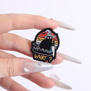 Balô Phụ Kiện Quà Tặng Hình Mèo Đen với Họa Tiết Kim Loại Pin Dễ Thương