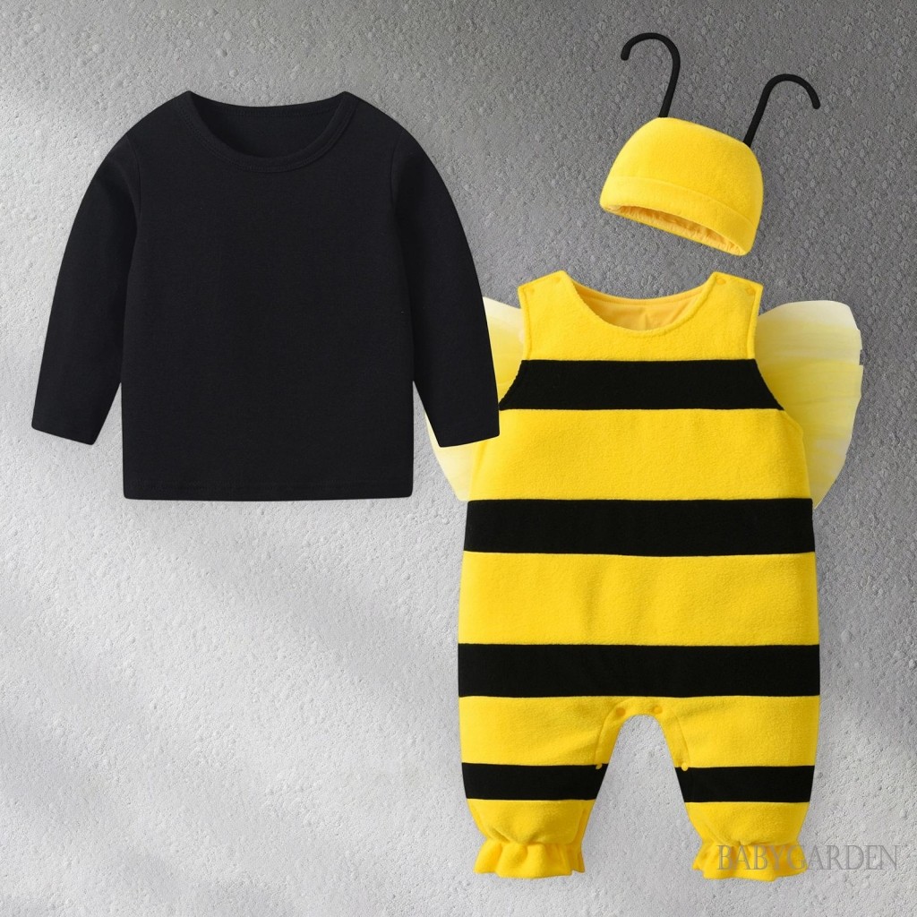 Trang phục hóa trang động vật Hallowee cho bé trai và bé gái Bee / Ladybug Áo dài tay + Quần yếm in hình + Trang phục mũ 3 chiếc