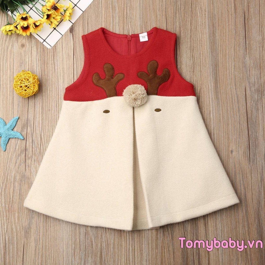 Trẻ Em Bé Gái Trang Phục Giáng Sinh Không Tay Hoạt Hình Nai Sừng Tấm In Áo Vest Lưng Dây Kéo Đóng Cửa Áo
