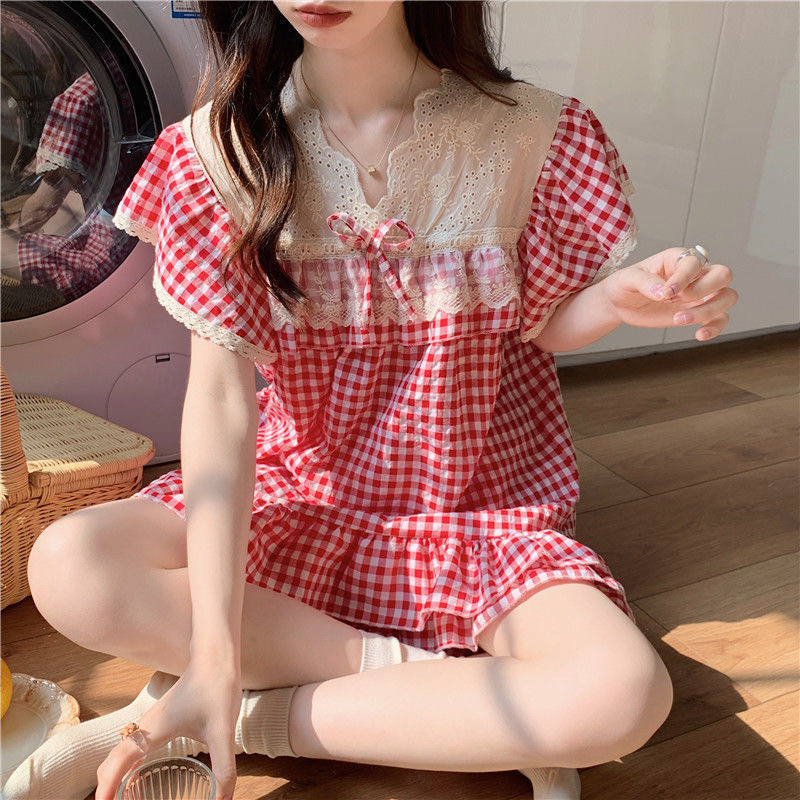 Pijama Nữ Caro Tay Ngắn Quần Đùi Bigsize Đồ Bộ Ngủ Mùa Hè Form Rộng Dễ Thương – PONA