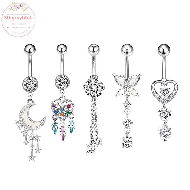 Sthb Zircon Mặt Trăng Ngôi Sao Trái Tim Mặt Dây Chuyền Rốn Trang Trí Giọt Nước Bụng Nút Nhẫn Nữ Trang Sức Cơ Thể VN