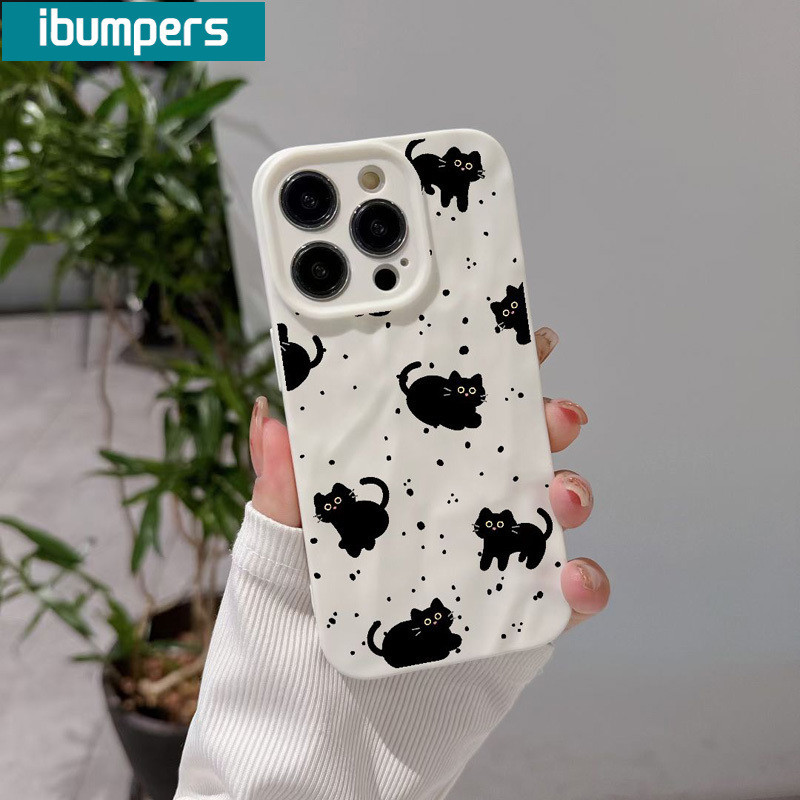 ibumpers Ốp Lưng iPhone Hàn Quốc Cute Mèo Silicon Ốp Điện Thoại Mềm Chống Sốc Chống Bẩn Cho Iphone 16 15 14 12 13 11 Pro Max IP 7 8 Plus X XS XR
