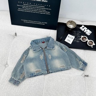 K101-[tomnaukids] Áo khoác Jean bò croptop  cá tính cho bé gái Size từ 8-30Kg