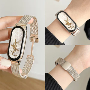 Phụ Nữ Dây Đeo Mỏng Bằng Thép Không Gỉ Cho Xiaomi Mi Band 10 9 8 Vòng Tay Thông Minh Dây Đeo Tay Từ Tính Gấp Dây Đeo Cho Xiaomi Smart Band 10 9 8