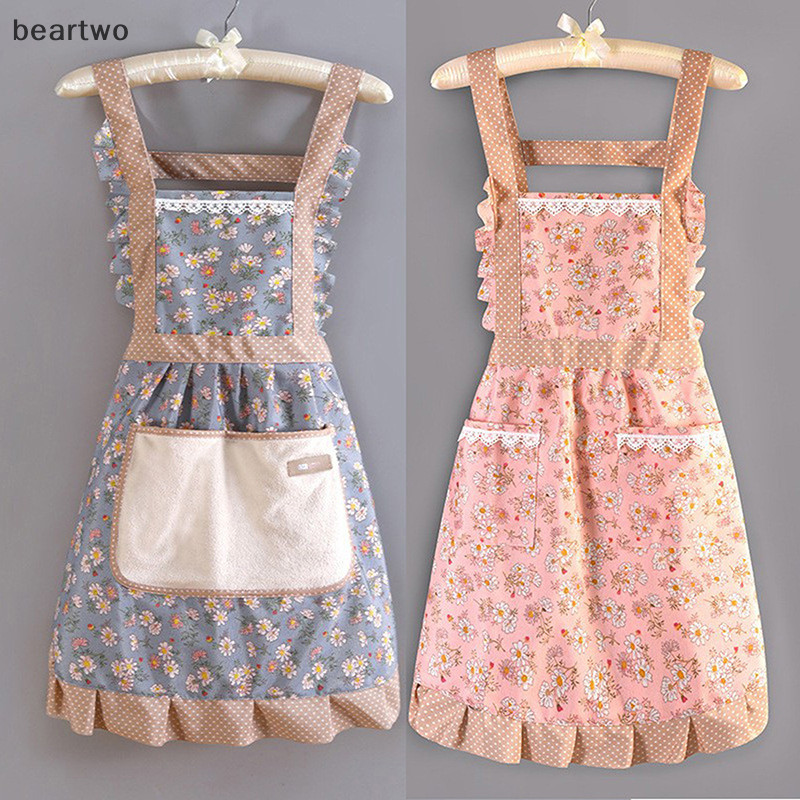 < Beartwo > Vải Canvas hoa AApron có thể chà và chống mài mòn cho nhà bếp Tạp dề gia đình và văn phòng Tạp dề đẹp Nhà bếp đẹp