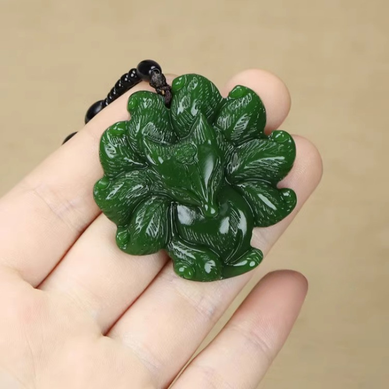 Mặt dây chuyền cáo chín đuôi Ngọc Jasper Cáo Ngọc Mặt dây chuyền Vòng cổ Mặt dây chuyền ngọc bích