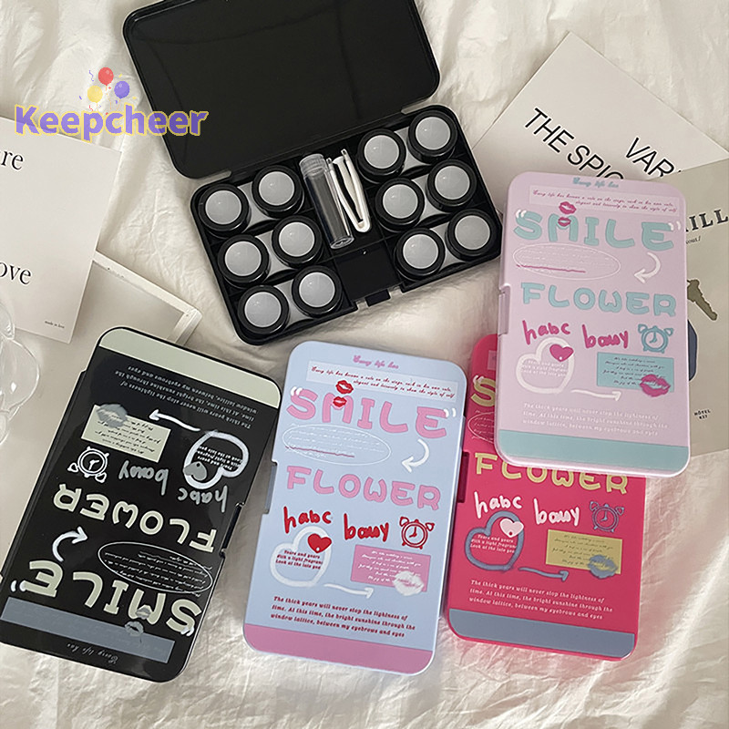 [Keepcheer] Văn bản sáng tạo Hộp kính áp tròng di động đơn giản Hộp chăm sóc đồng hành Hộp kính áp tròng [Mới]