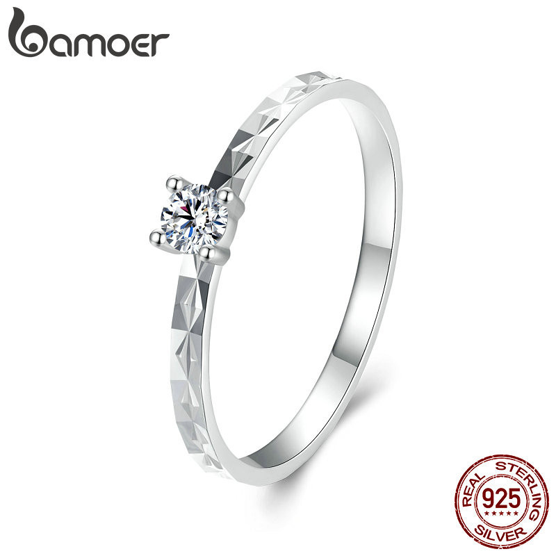 Bamoer 925 Sterling Sliver Ring Lấp Lánh Moissanite 0.1CT Trang Sức Quà Tặng Cho Nữ