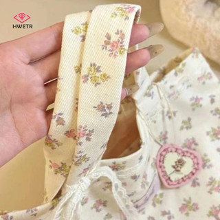 Hwetr Dung Tích Lớn Mảnh Hoa Họa Tiết Túi Tote Thời Trang Ngọt Ngào Với Ren Nơ Bảo Quản Túi Xách Vải Túi Xách Mới
