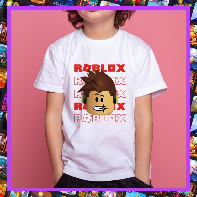 Roblox phim hoạt hình in trẻ em Vòng cổ T-shirt, trẻ em ngắn tay áo thể thao