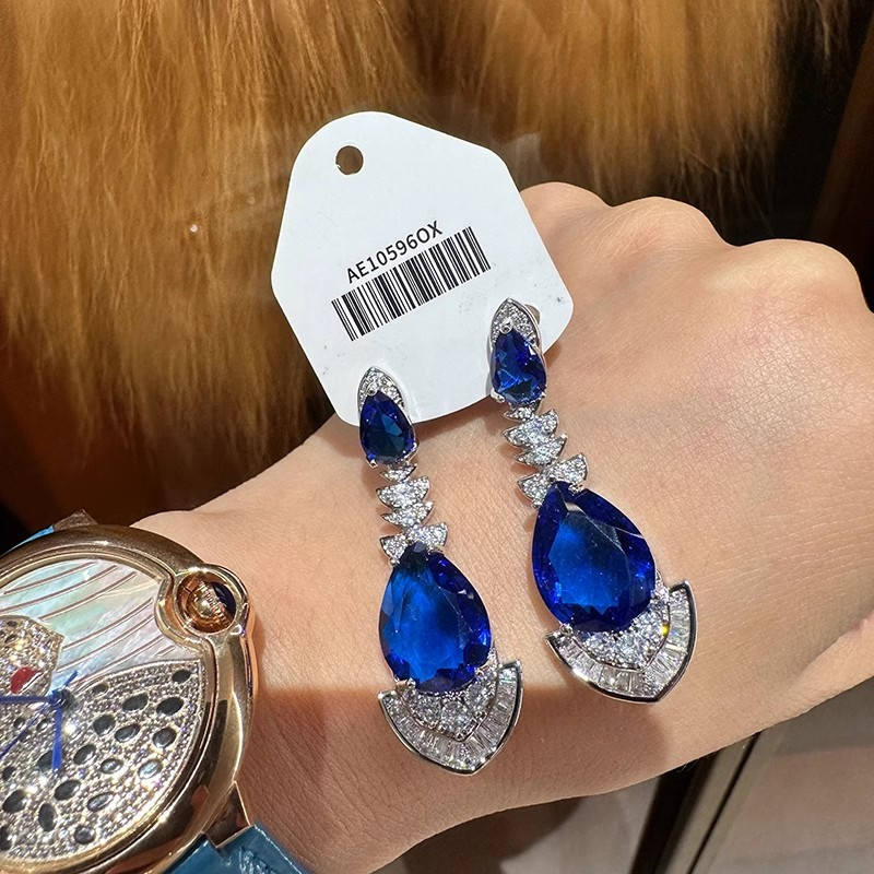 Màu Xanh Giọt Nước Sang Trọng Thời Trang Tính Khí Bông Tai s925 Bạc Kim Bông Tai Thanh Lịch