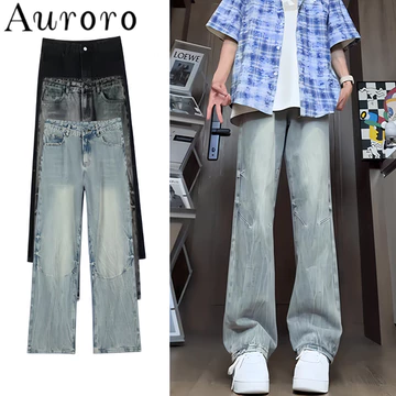 【4Màu sắc】Quần jean ống suông unisex quần bò nam boy phố quần bò ống đứng quần jean ống rộng quần jean skinny nam.