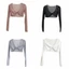 Áo len cardigan trong suốt DELMER, Áo len lưới dài tay có nút thắt, Áo sơ mi cổ chữ V ngắn đơn giản Hàn Quốc dành cho nữ du lịch