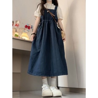 Hai Cái / bộ Ngọt Ngào Phong Cách Preppy Retro Giảm Tuổi Dây Đeo Denim Nữ Sinh Viên + Áo Sơ Mi Tay Ngắn Cổ Đứng 8.