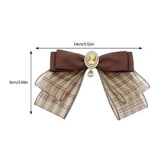 Capa Nữ Vintage Nâu Plaids Nơ Thắt Thổ Cẩm Pin Đồng Phục Pre Buộc Nơ Corsage