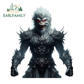 EARLFAMILY 13cm x 11.3cm Trắng Khỉ Vua Fierce Miếng Dán Xe Ván Trượt Vali Điều Hòa Không Khí Vinyl Chống Thấm Nước Decal Phụ Kiện Xe Hơi