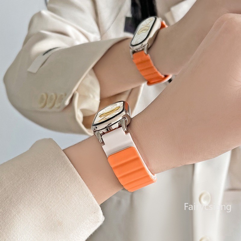 Vòng từ tính Wirtband silicon thể thao cho Xiaomi Mi Band 10/9/8 NFC, giao diện kim loại