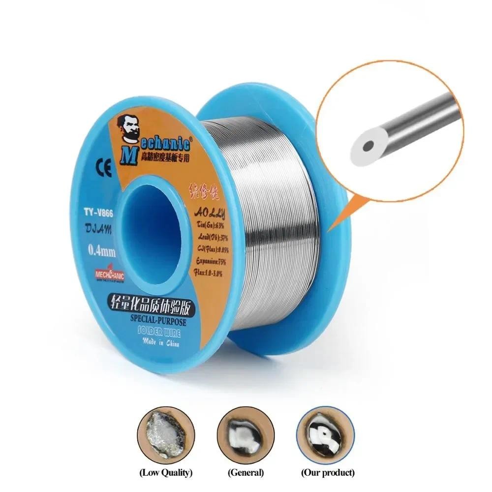MECHANIC TY-V866 0.2 / 0.3 / 0.4 / 0.5 / 0.6 / 0.8mm Sn63 / Pb37 Lõi nhựa mềm 183°C Điểm nóng chảy Dây hàn Công cụ hàn 1.0-3.0%