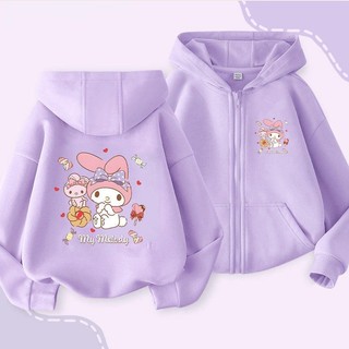 Áo Hoodie có khóa kéo Kuromi và giai điệu sành điệu năm 2024 Áo khoác trẻ em mùa thu đông dễ thương