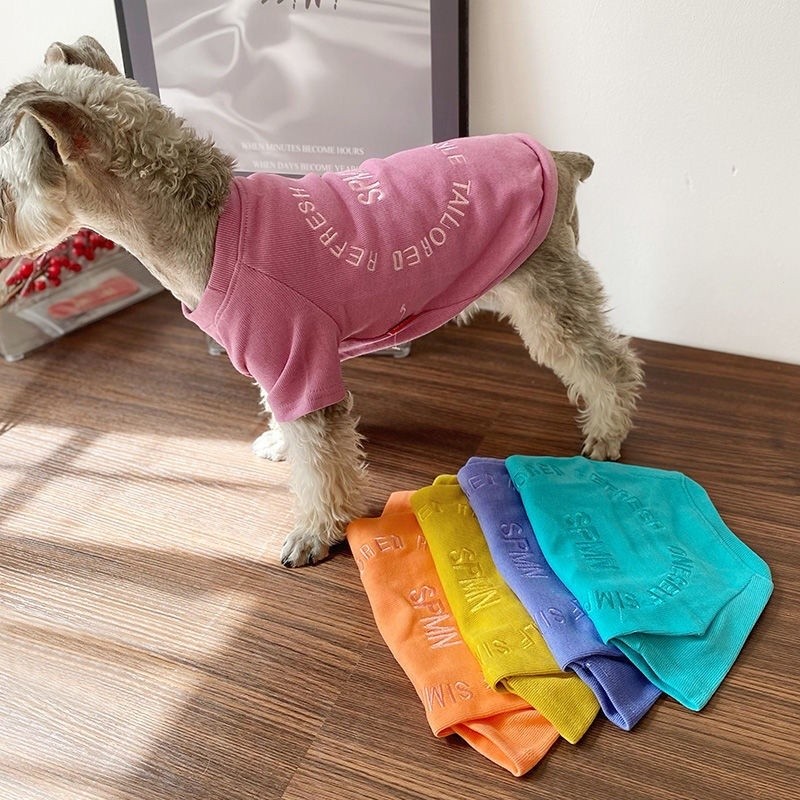 Quần áo thú cưng mỏng mùa xuân thu, Thích hợp cho Yorkshire, Bichon, Teddy và Schnauzer, Thiết kế thêu màu kẹo, Thích hợp cho mèo