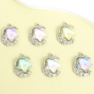 10 chiếc Phong cách ngọt ngào và mát mẻ, Dreamy Star & Crescent Moon Charms, Mặt dây chuyền hợp kim khảm thủy tinh đầy màu sắc cho DIY Dây chuyền xương đòn trong suốt và lạnh Vòng cổ Vòng tay Bông tai và hơn thế nữa