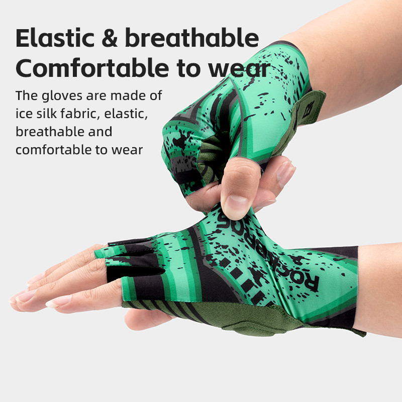 Rockbros Xe Đạp Ice Silk Găng Tay Nửa Ngón SBR Palm Pad Chống Trượt Chống Sốc MTB Xe Đạp Đường Bộ Co Giãn Thoáng Khí Thiết Bị Đi Xe Đạp